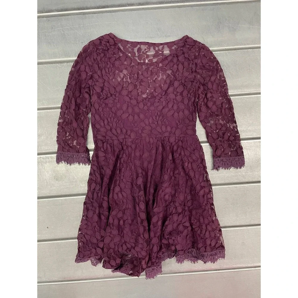 Free People‎ Floral Lace Mini Flare Dress Womens 6 Beet Color Cocktail Dress